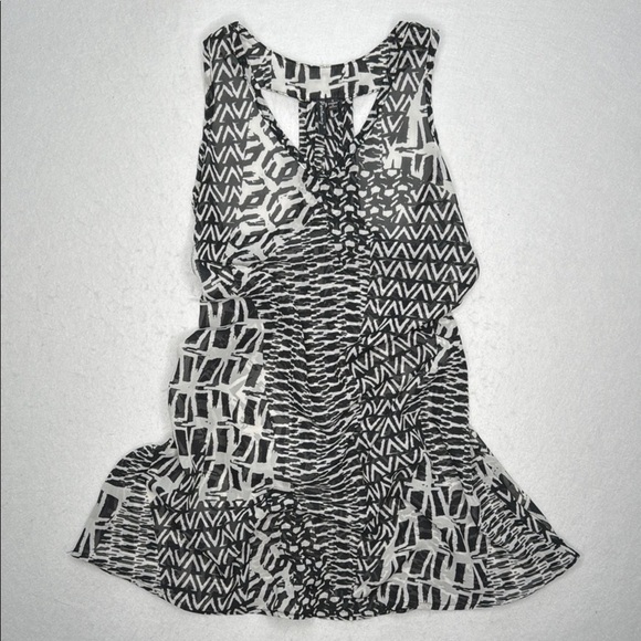Portocruz Black & White Geometric Pattern Sheer Racerback Swimsuit Cover-Up Sz S - Picture 1 of 7